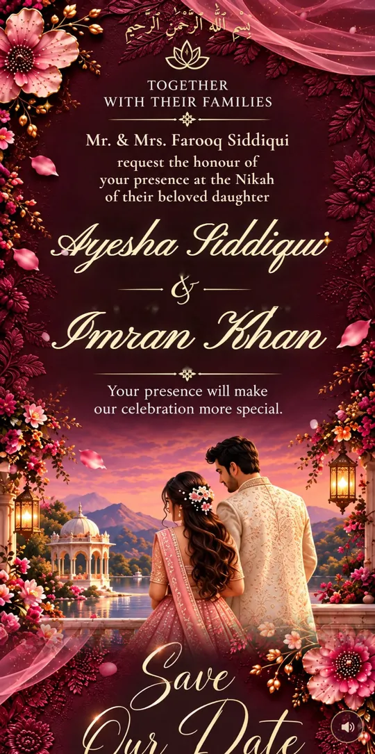 The Rose Red — Nikah invitation, opened