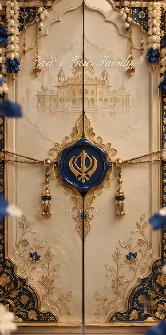 Royal Ivory & Sapphire — Anand Karaj invitation, cover